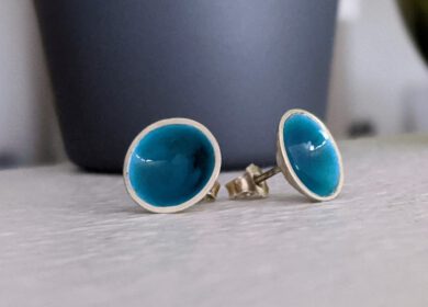 Turquoise enameled earrings